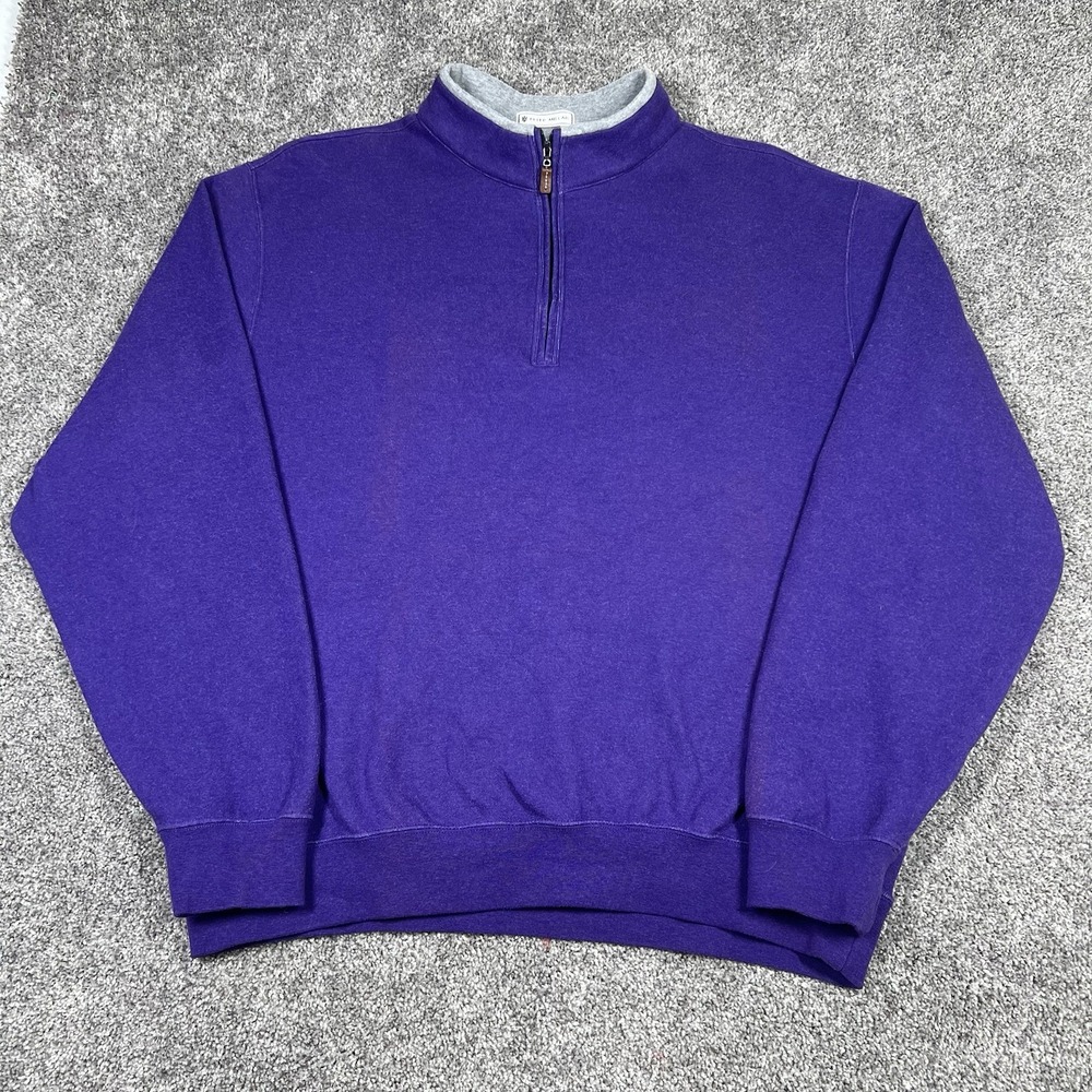 NEW Peter Millar Mens Large Purple 1/4 Quarter Zip Pullover Cotton Warm Sweater